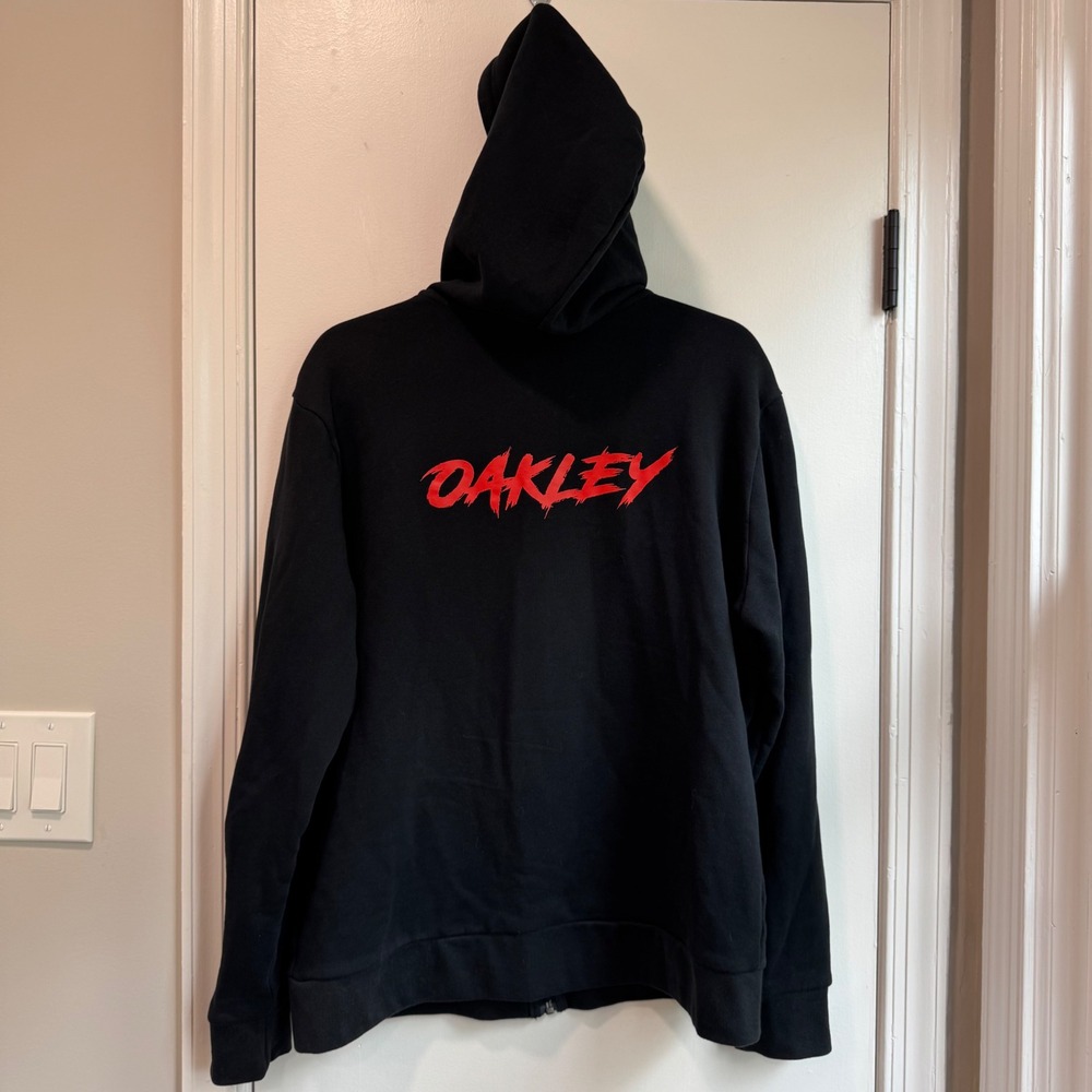Oakley Full Zip Hoodie Mens Large Black Red Logo Sweatshirt - Picture 3 of 6